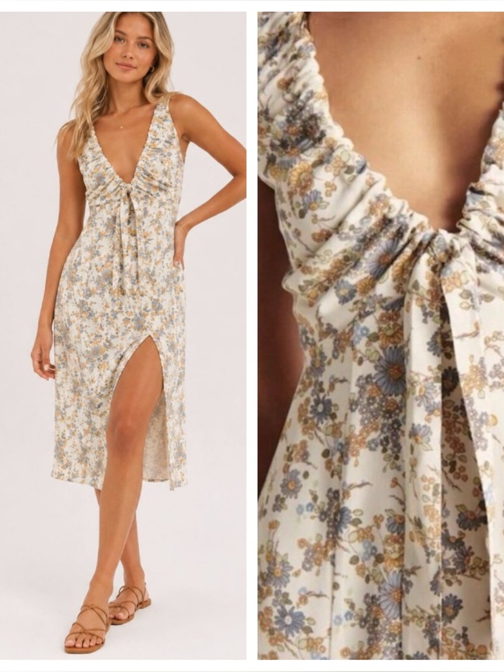 Abercrombie & Fitch White Floral Cinched Neck Slip Midi Dress SP 8465